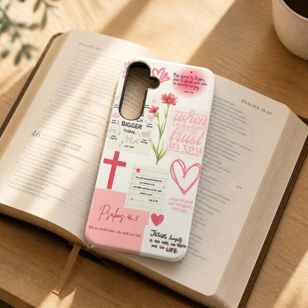 Christian Bible Verse Floral Cross Design Phone Case for Samsung Galaxy S24 Plus